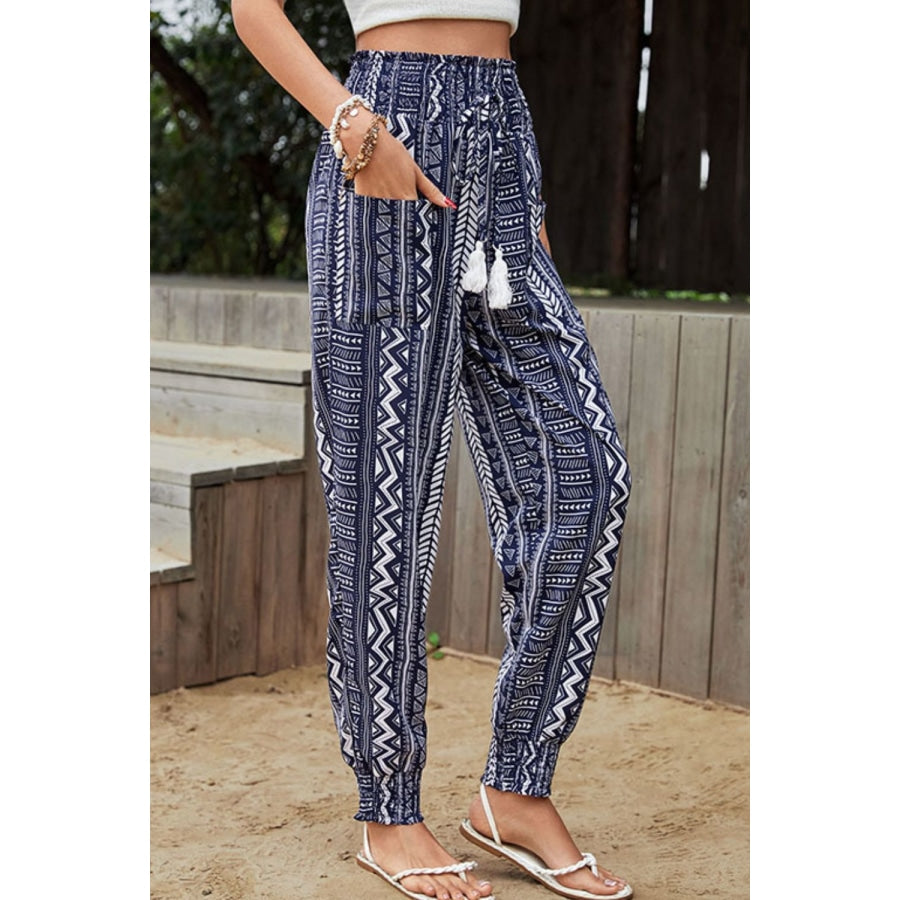 Geometric Print Tassel High-Rise Pants