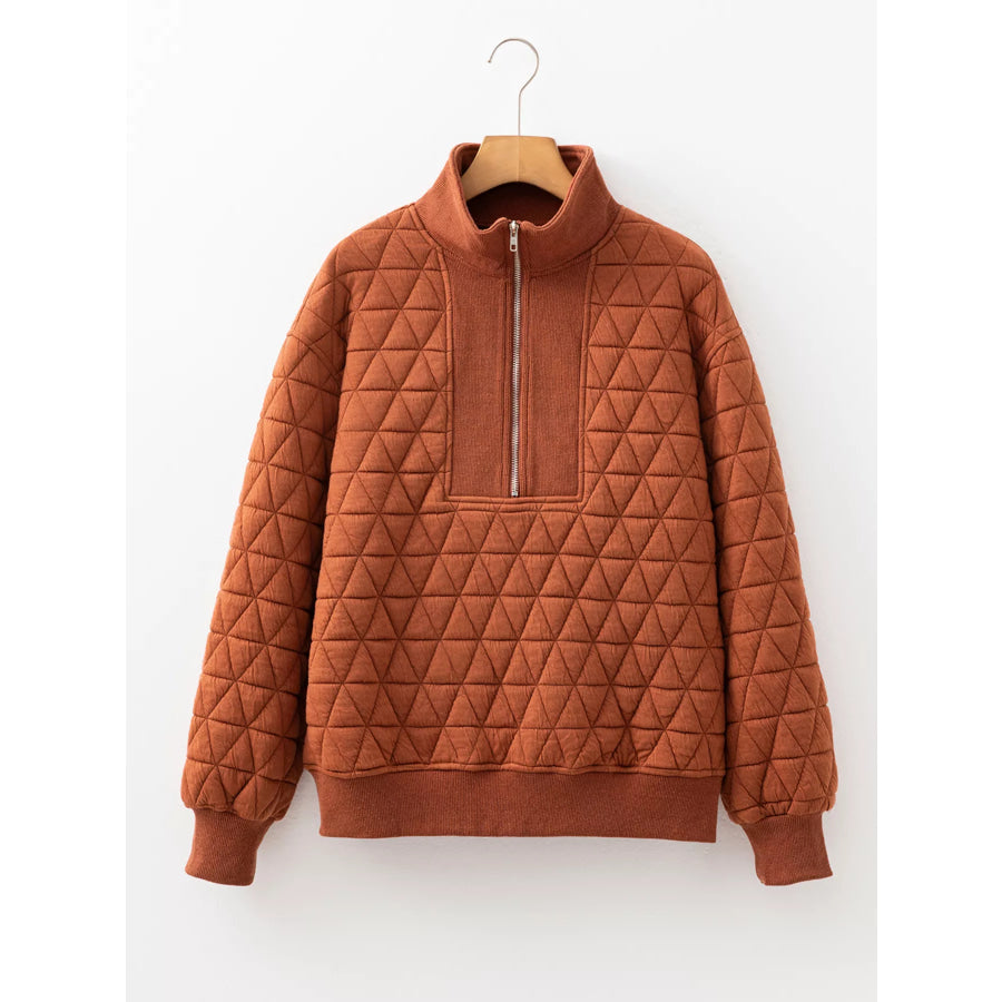 Geometric Quilted Half Zipped Loose Sweatshirt Apparel and Accessories