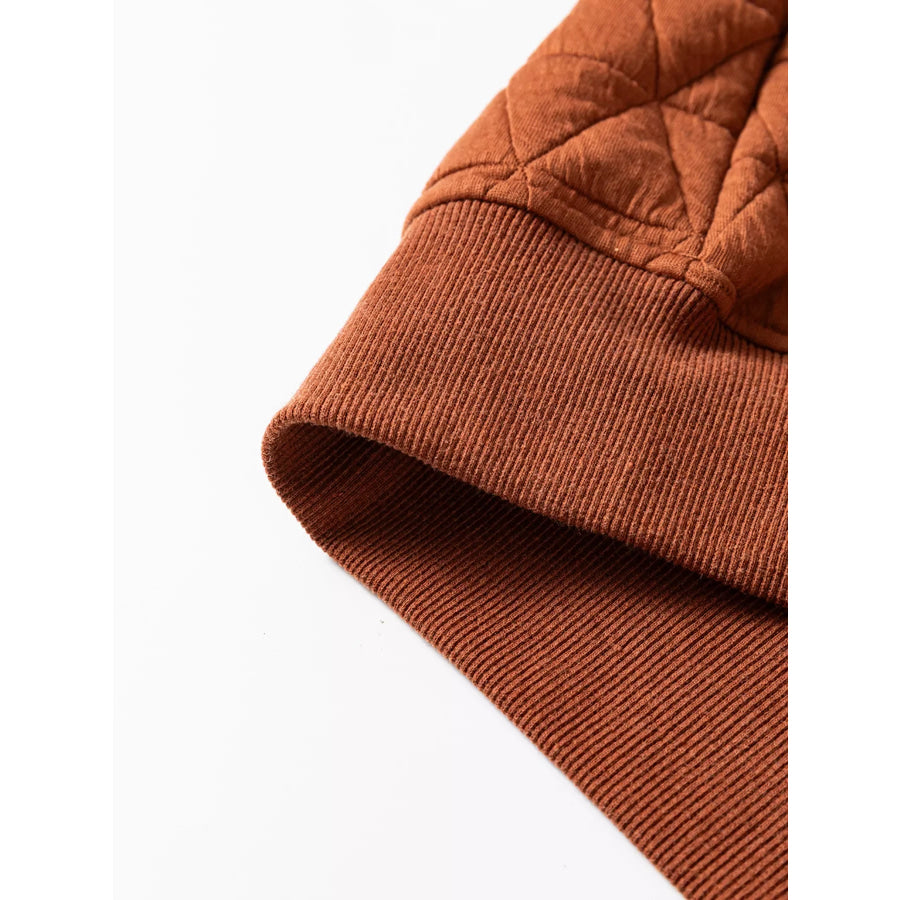 Geometric Quilted Half Zipped Loose Sweatshirt Apparel and Accessories