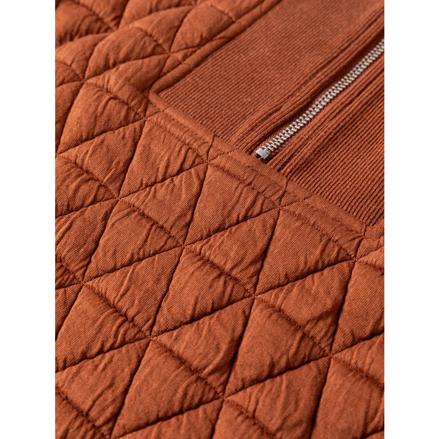 Geometric Quilted Half Zipped Loose Sweatshirt Apparel and Accessories