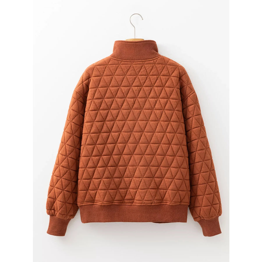 Geometric Quilted Half Zipped Loose Sweatshirt Apparel and Accessories