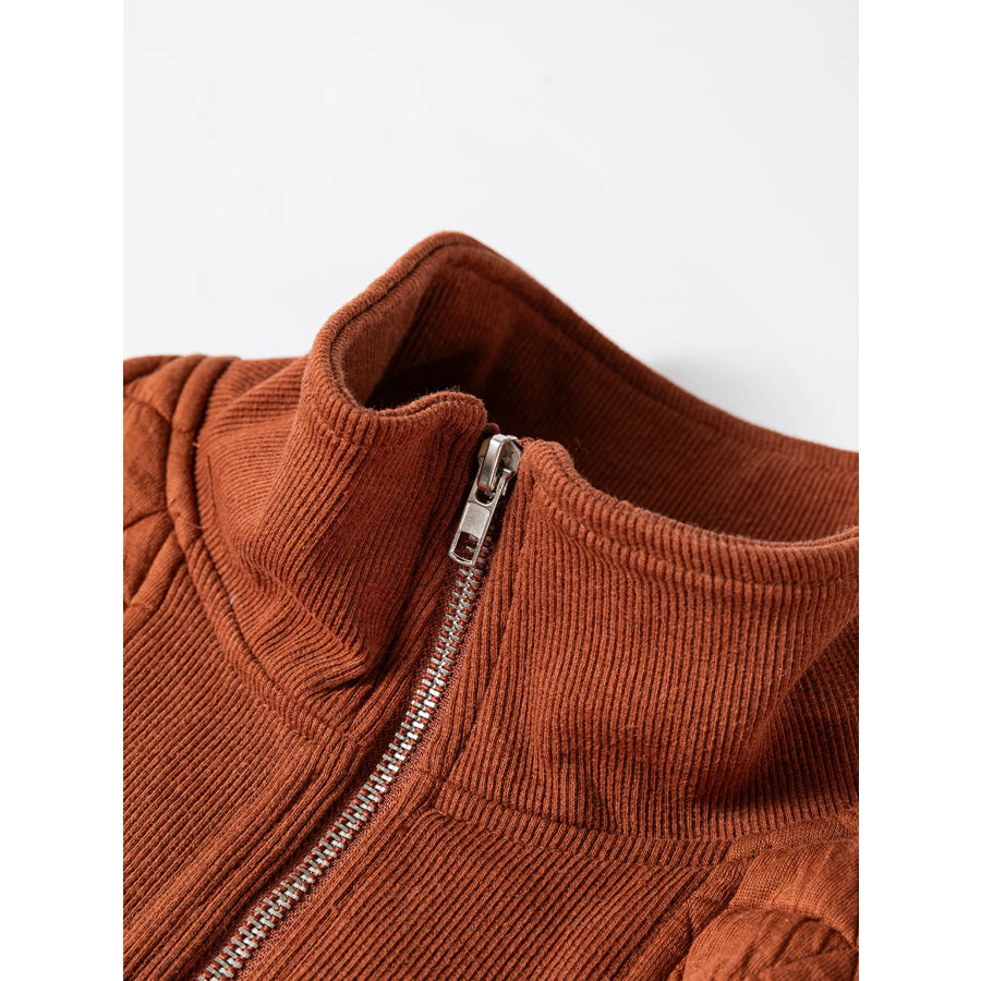 Geometric Quilted Half Zipped Loose Sweatshirt Apparel and Accessories
