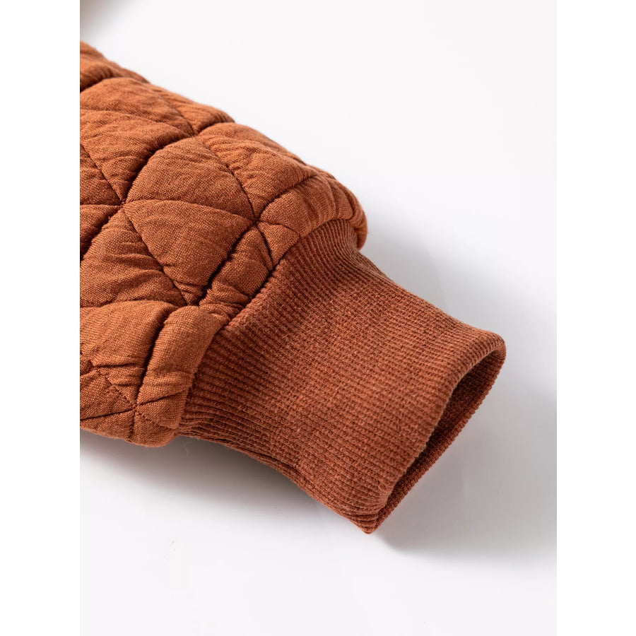 Geometric Quilted Half Zipped Loose Sweatshirt Apparel and Accessories