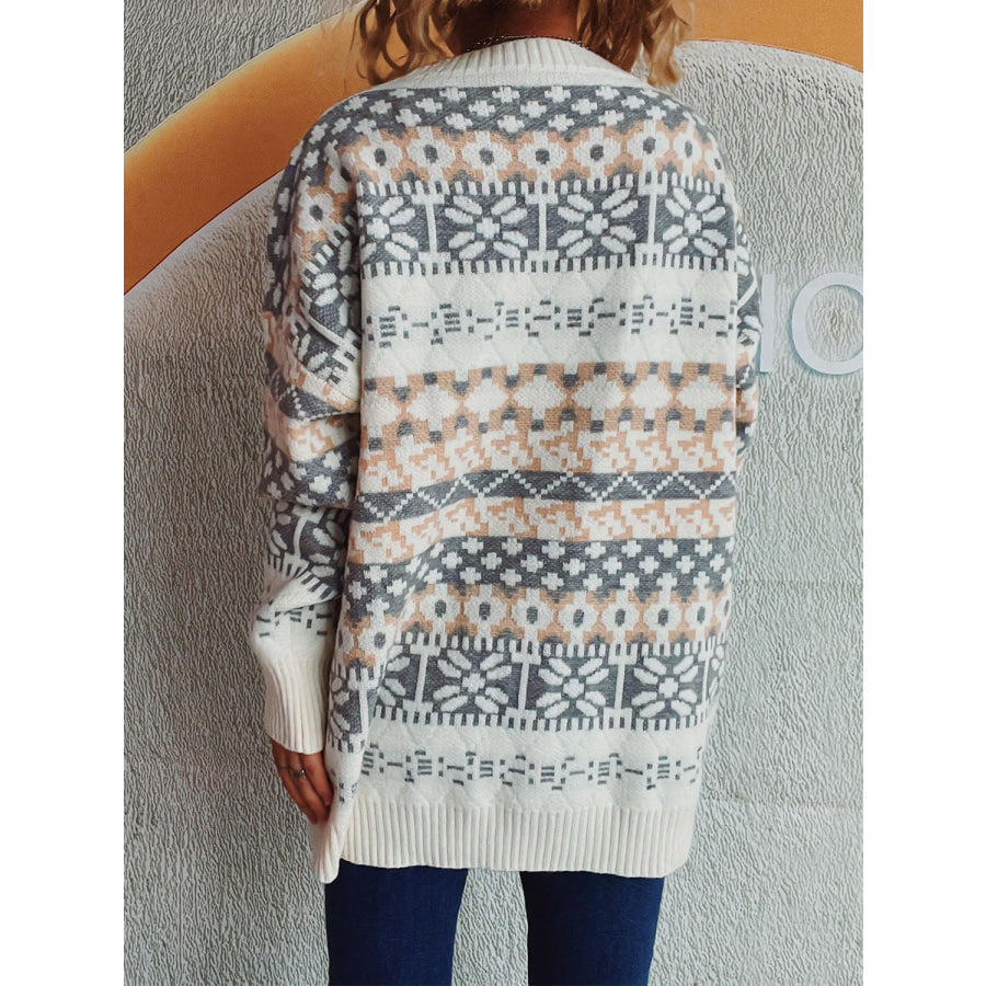 Geometric Round Neck Dropped Shoulder Sweater Apparel and Accessories