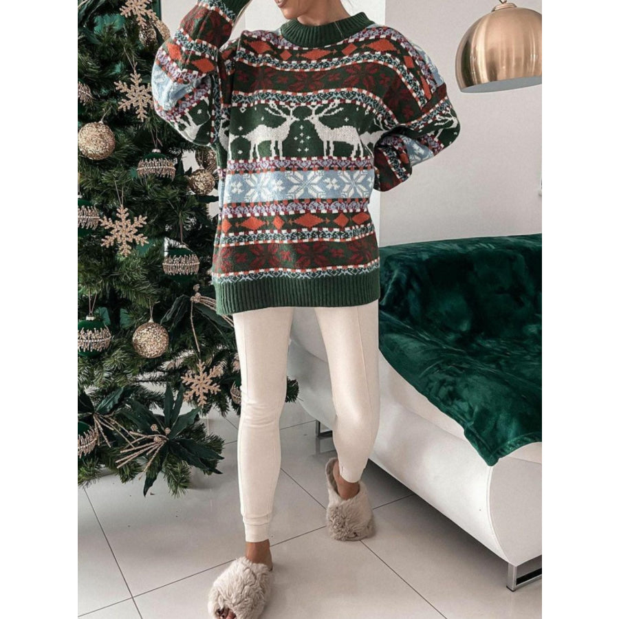 Geometric Round Neck Dropped Shoulder Sweater Apparel and Accessories