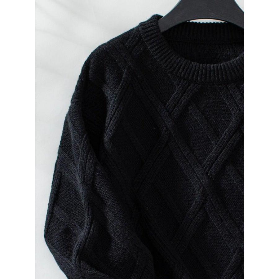 Geometric Round Neck Long Sleeve Sweater Apparel and Accessories