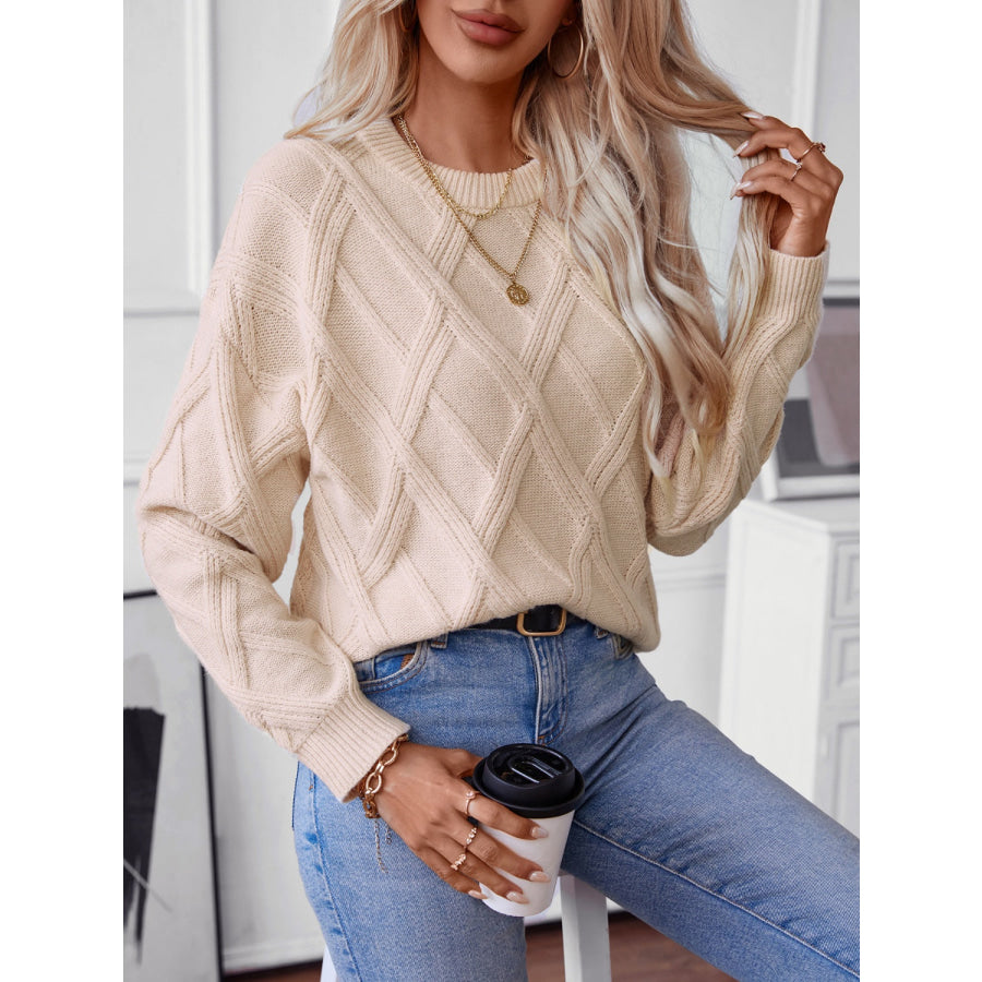 Geometric Round Neck Long Sleeve Sweater Apparel and Accessories