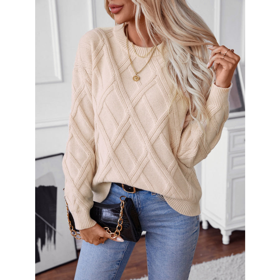 Geometric Round Neck Long Sleeve Sweater Apparel and Accessories