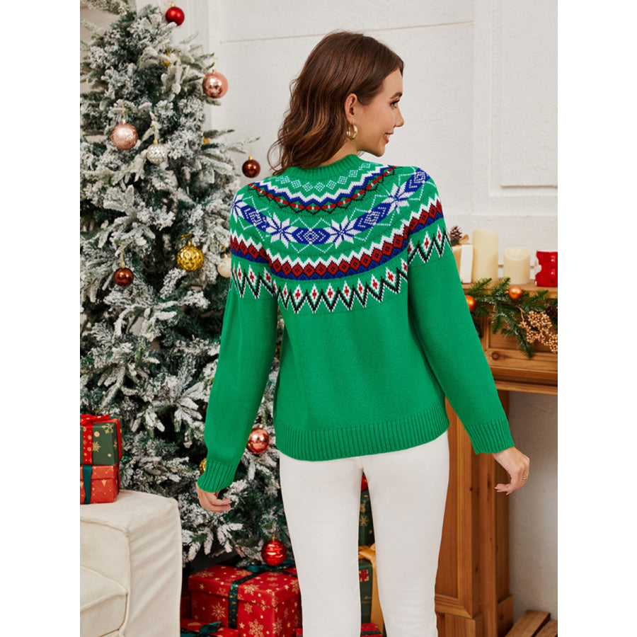 Geometric Round Neck Long Sleeve Sweater Apparel and Accessories