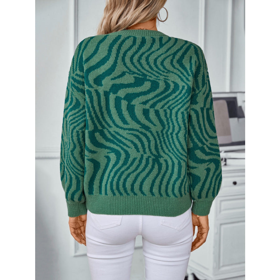 Geometric Round Neck Long Sleeve Sweater Apparel and Accessories