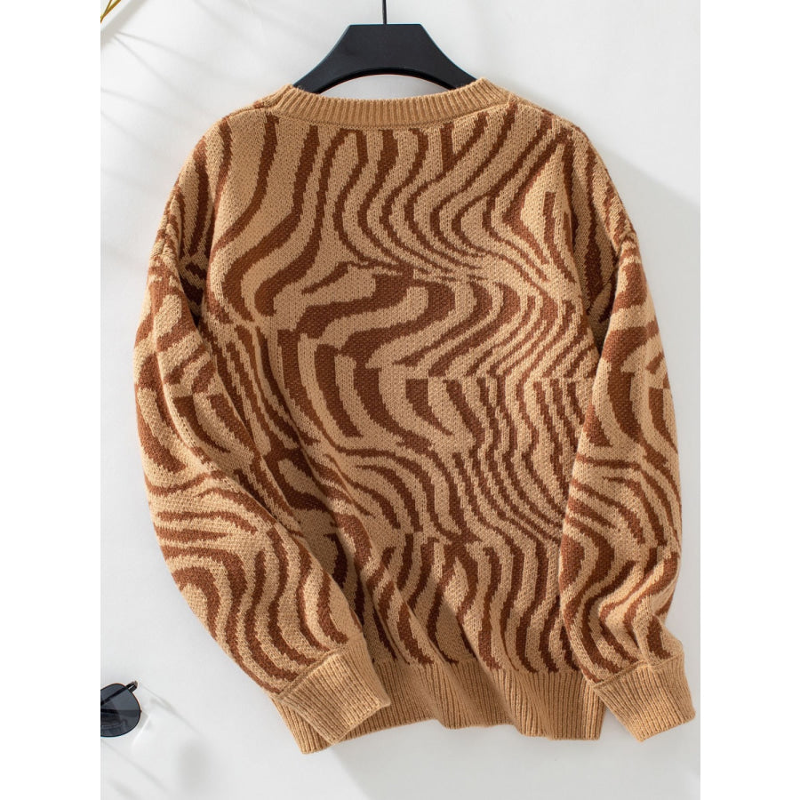 Geometric Round Neck Long Sleeve Sweater Apparel and Accessories