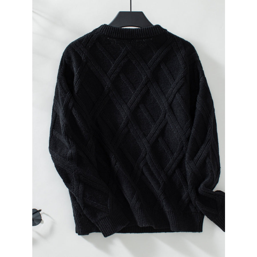 Geometric Round Neck Long Sleeve Sweater Apparel and Accessories