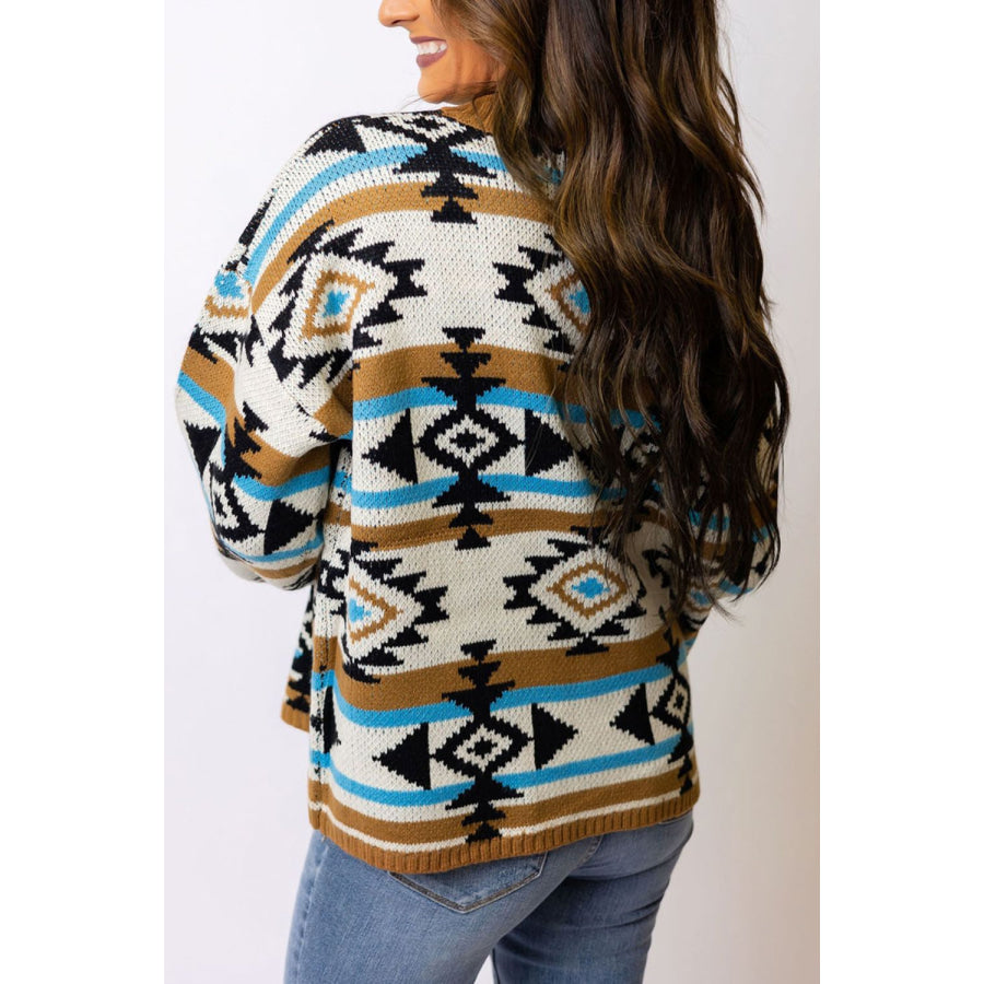 Geometric Round Neck Long Sleeve Sweater Apparel and Accessories