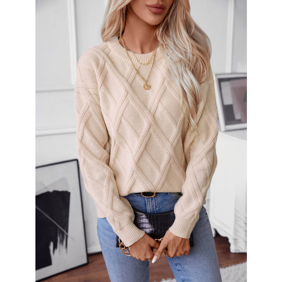 Geometric Round Neck Long Sleeve Sweater Apparel and Accessories