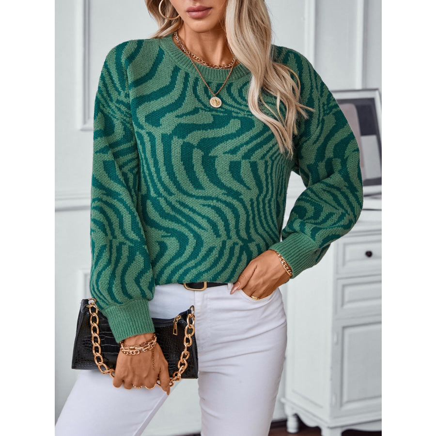 Geometric Round Neck Long Sleeve Sweater Apparel and Accessories