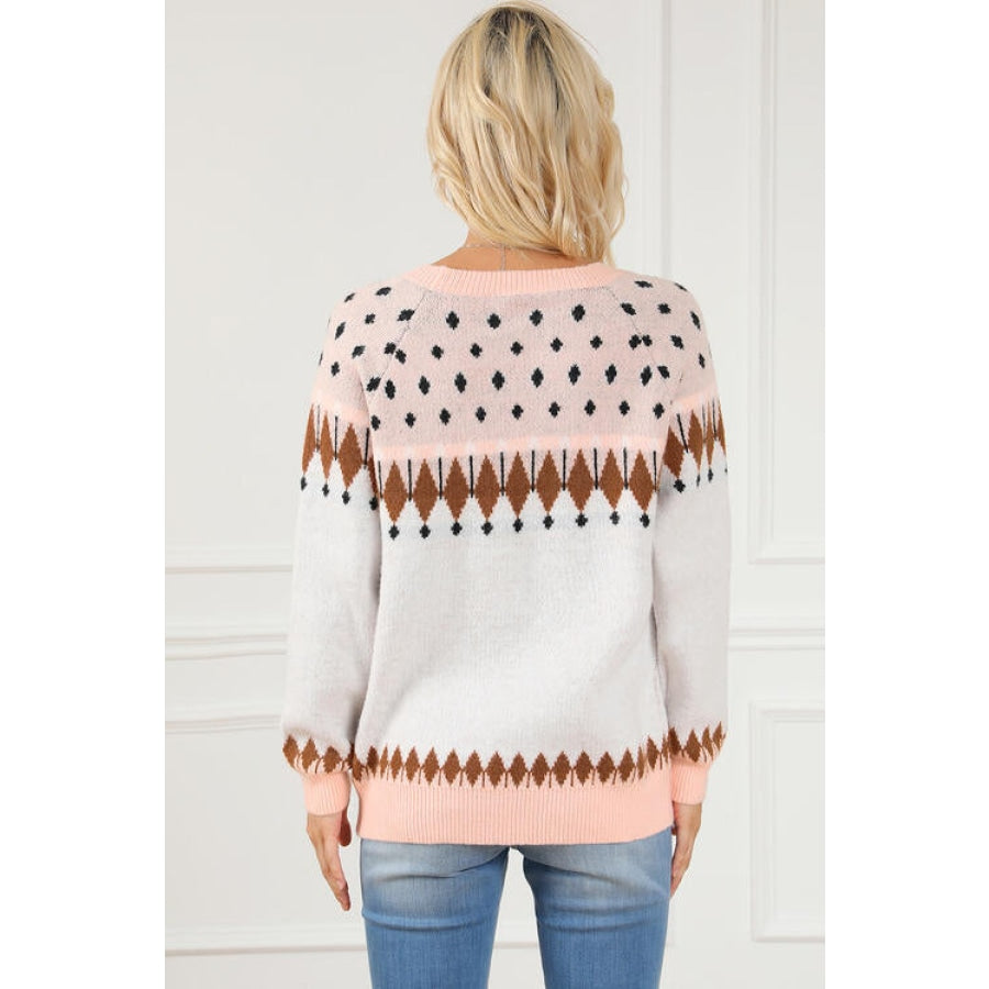 Geometric Round Neck Long Sleeve Sweater