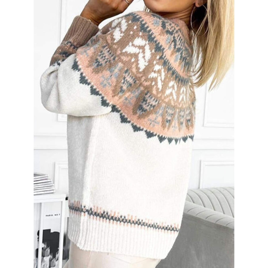 Geometric Round Neck Long Sleeve Sweater