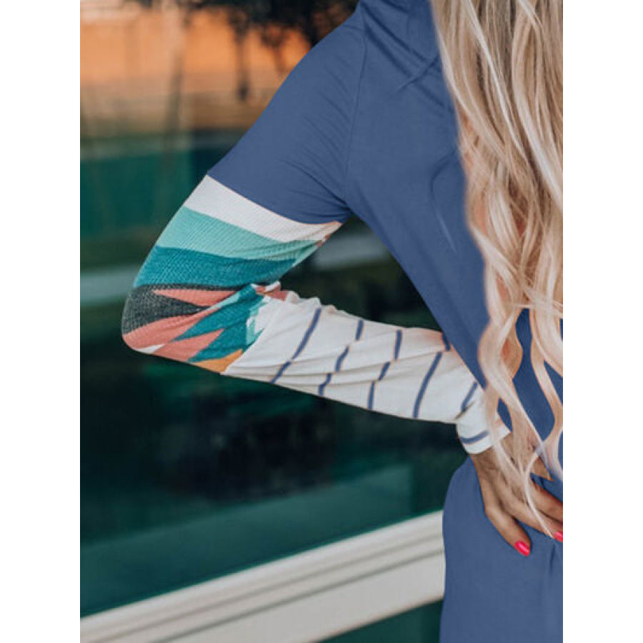 Geometric Round Neck Long Sleeve T - Shirt Apparel and Accessories