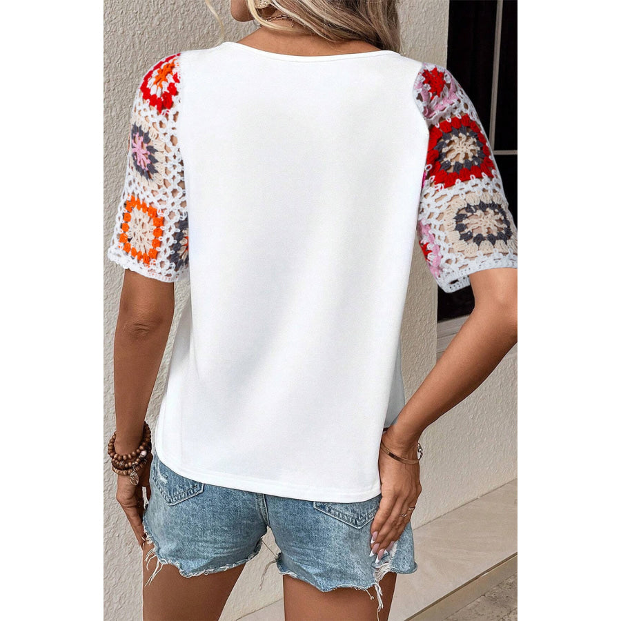 Geometric Round Neck Short Sleeve Blouse Apparel and Accessories