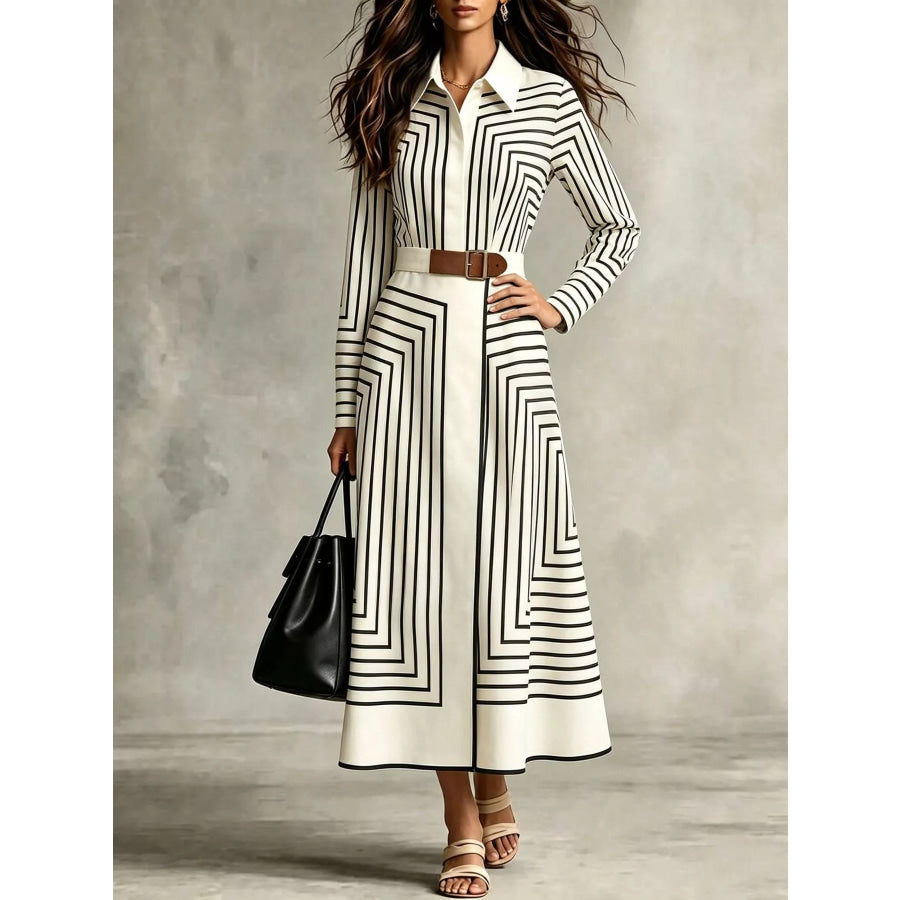 Geometric Striped Midi Shirt Dress Apparel and Accessories