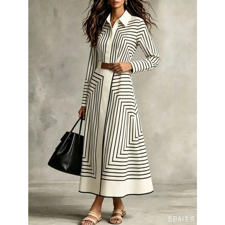 Geometric Striped Midi Shirt Dress Apparel and Accessories