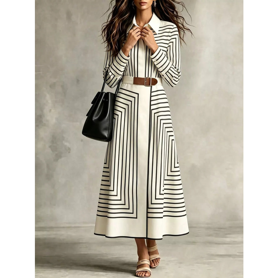 Geometric Striped Midi Shirt Dress Apparel and Accessories