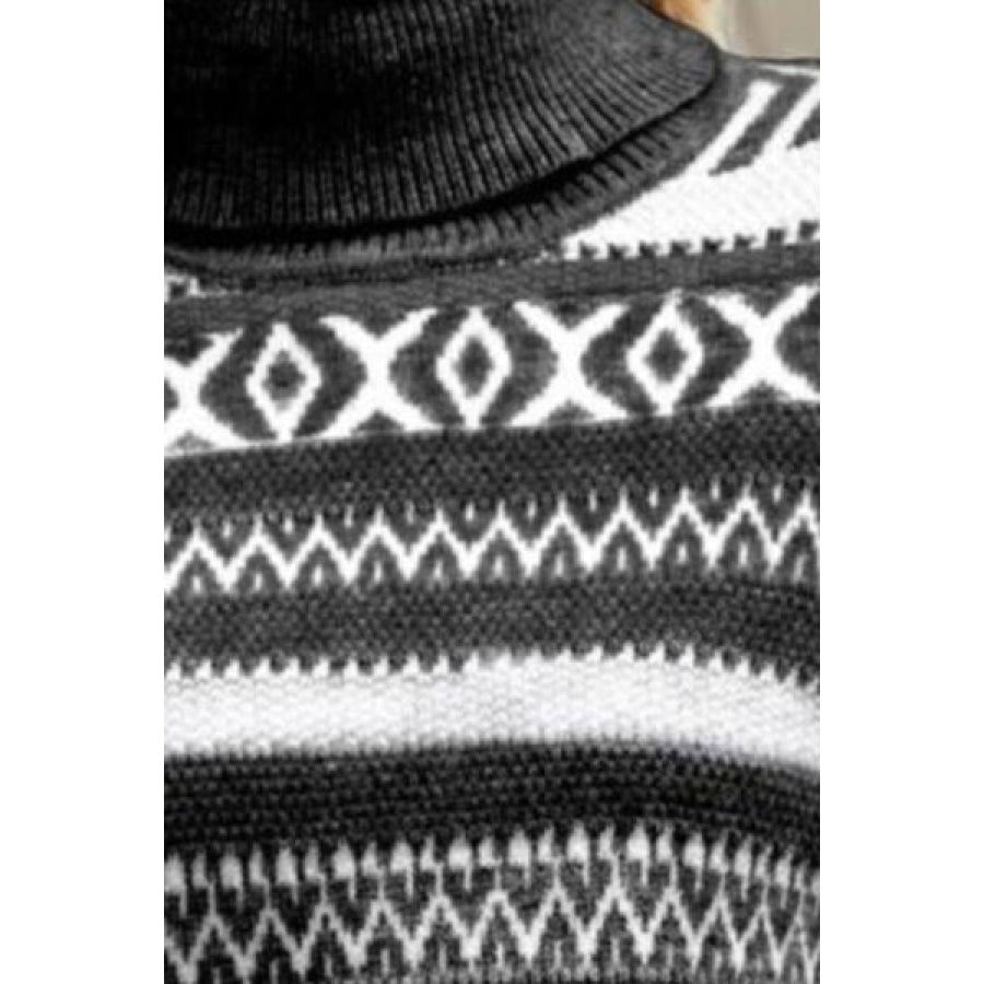 Geometric Turtleneck Long Sleeve Sweater Clothing