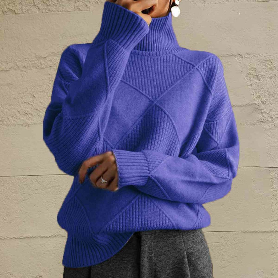 Geometric Turtleneck Long Sleeve Sweater Light Indigo / S