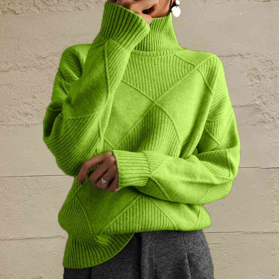 Geometric Turtleneck Long Sleeve Sweater Lime / S