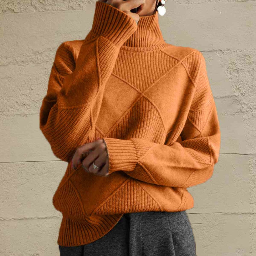 Geometric Turtleneck Long Sleeve Sweater Pumpkin / S