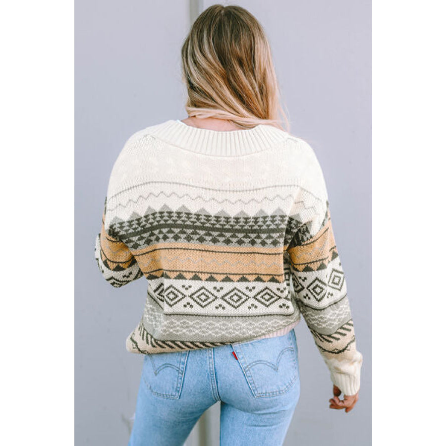 Geometric V - Neck Dropped Shoulder Sweater Apparel and Accessories