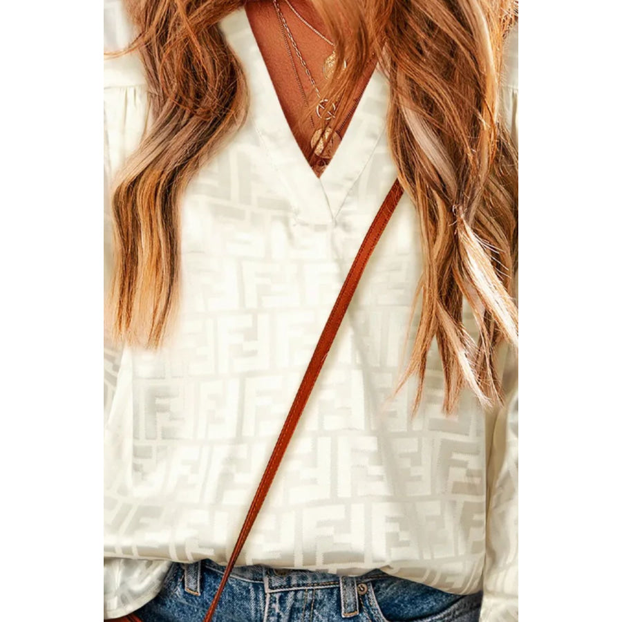 Geometric V-Neck Long Sleeve Blouse Apparel and Accessories