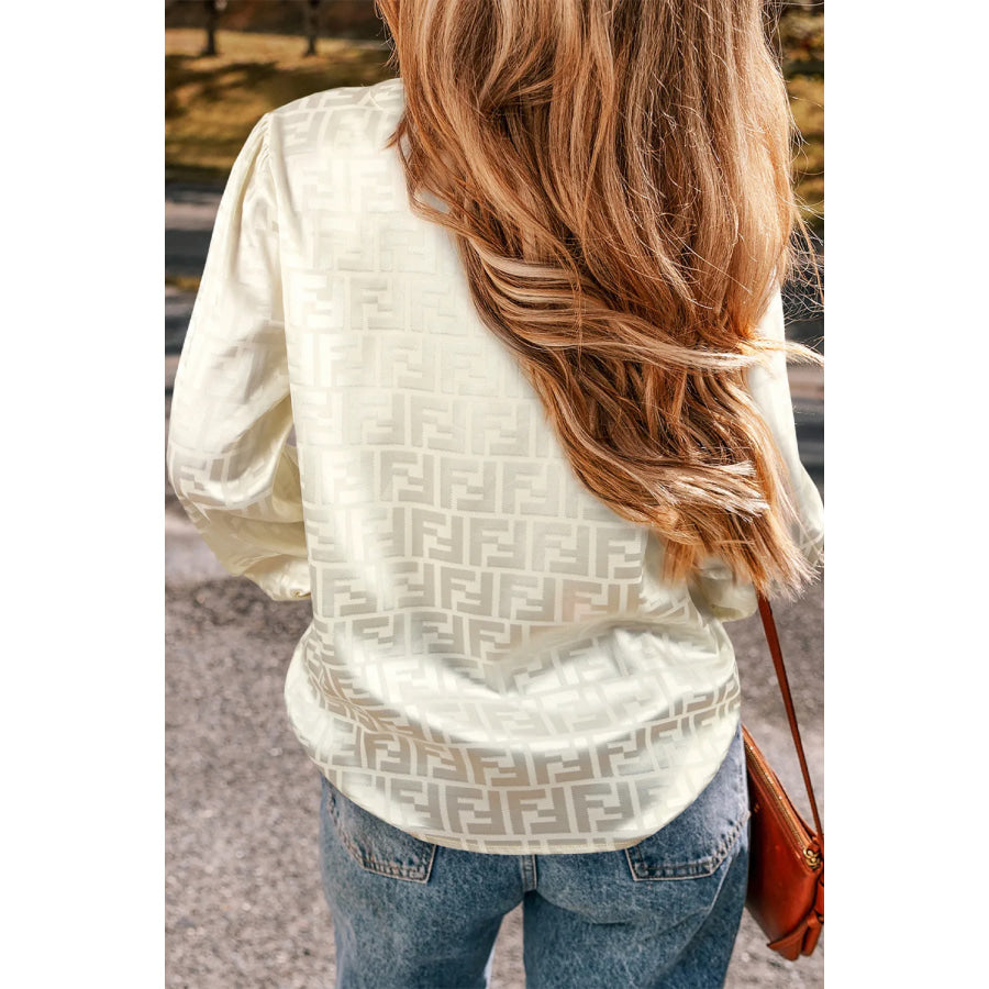 Geometric V-Neck Long Sleeve Blouse Apparel and Accessories