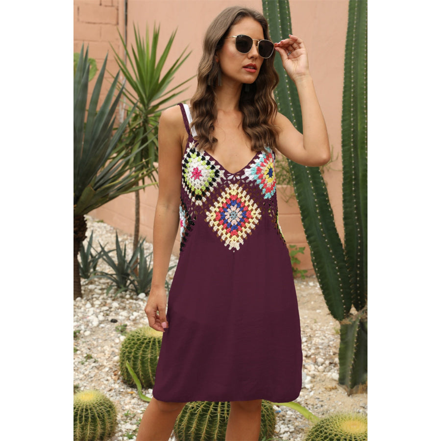 Geometric V - Neck Spaghetti Strap Cover Up Dress Apparel and Accessories