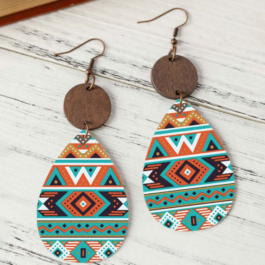 Geometric Wooden Teardrop Earrings Multicolor / One Size Apparel and Accessories