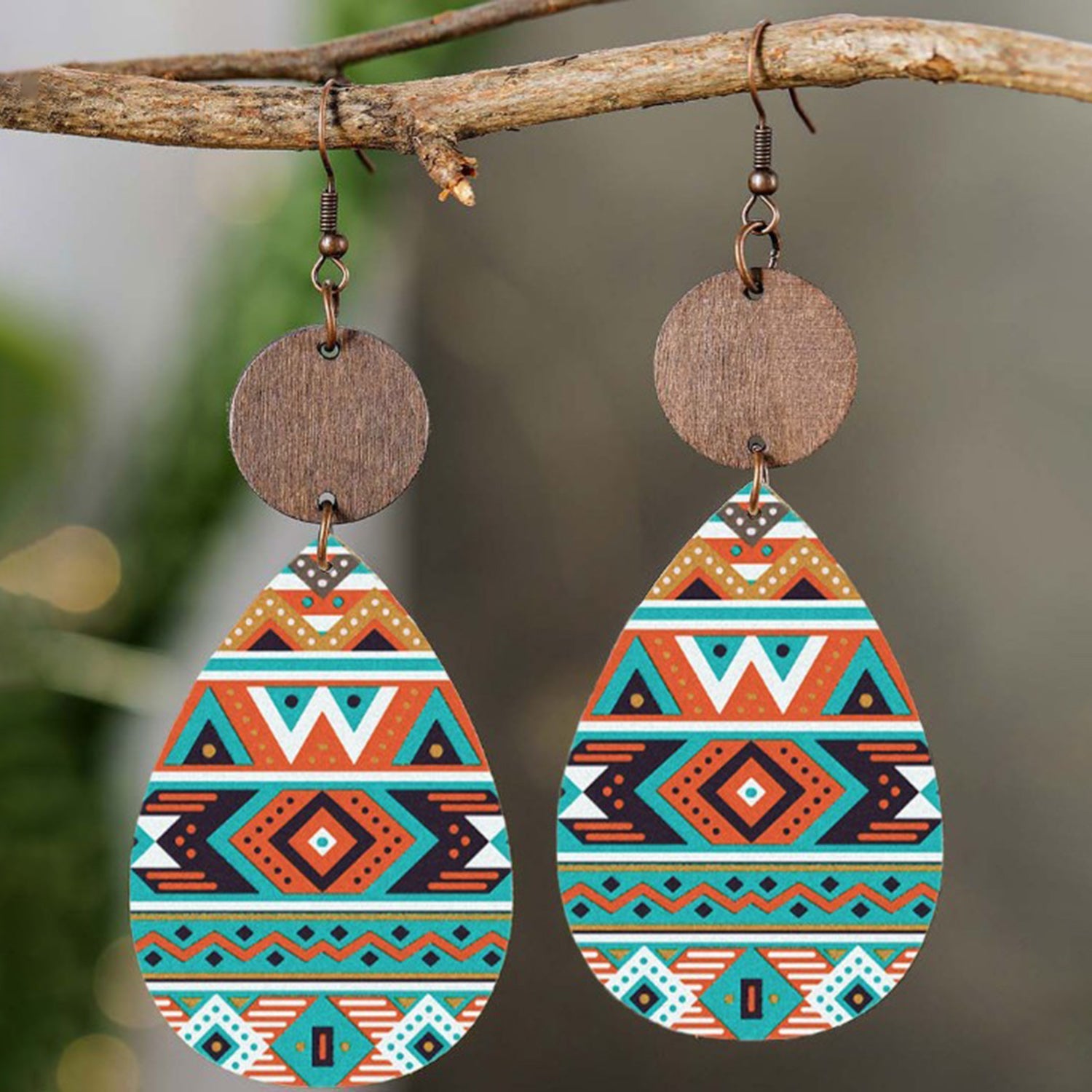 Geometric Wooden Teardrop Earrings Multicolor / One Size Apparel and Accessories