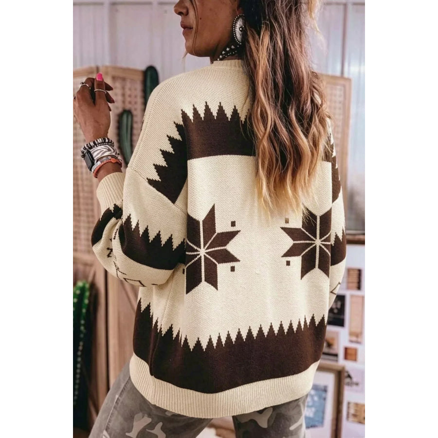 Geometric Zip-Up Knit Cardigan Apparel and Accessories