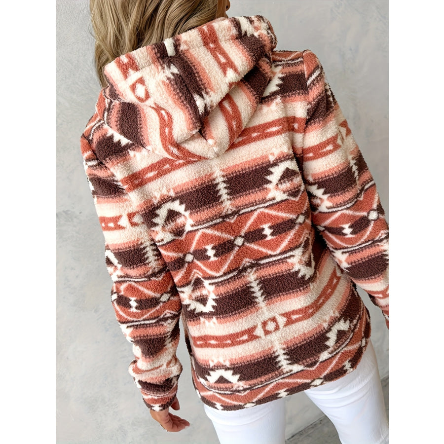 Geometric Zip Up Long Sleeve Hooded Jacket Apparel and Accessories