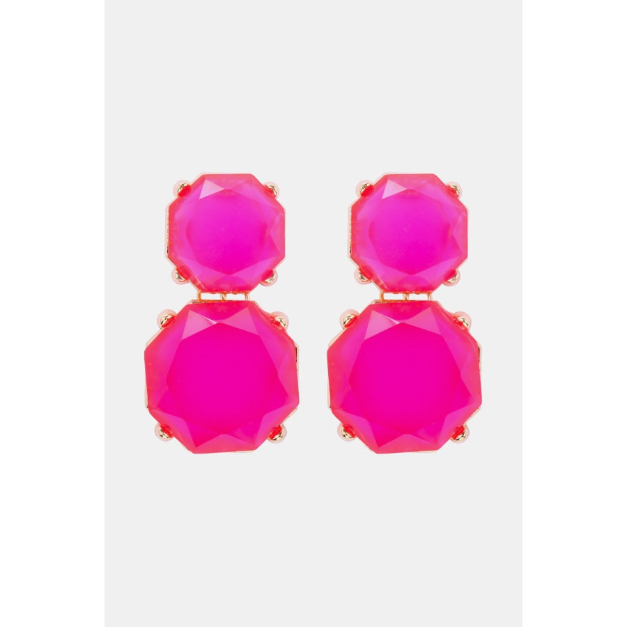 Geometrical Shape Zinc Alloy Frame Dangle Earrings Hot Pink / One Size