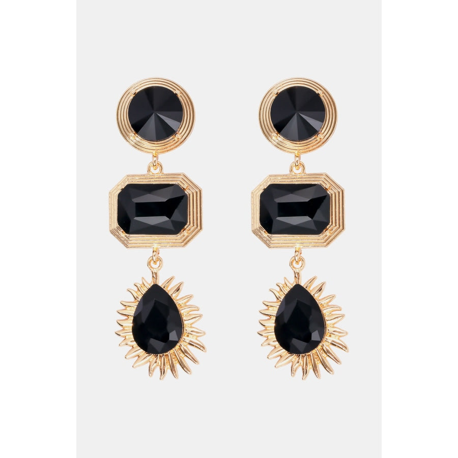 Geometrical Shape Zinc Alloy Frame Glass Dangle Earrings Black / One Size