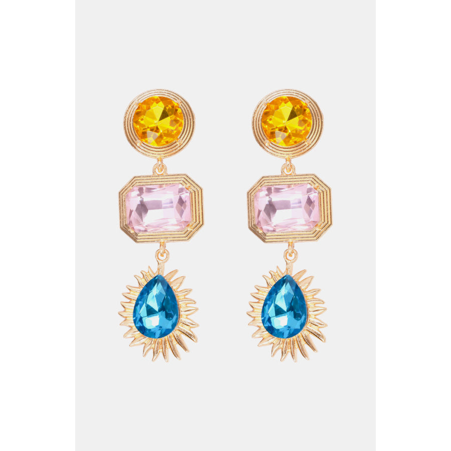 Geometrical Shape Zinc Alloy Frame Glass Dangle Earrings Multicolor / One Size