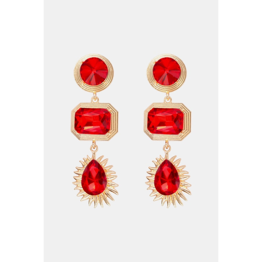 Geometrical Shape Zinc Alloy Frame Glass Dangle Earrings Red / One Size