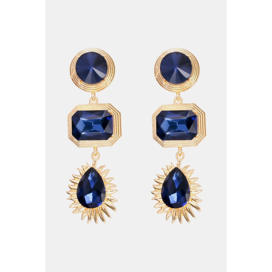 Geometrical Shape Zinc Alloy Frame Glass Dangle Earrings Royal Blue / One Size