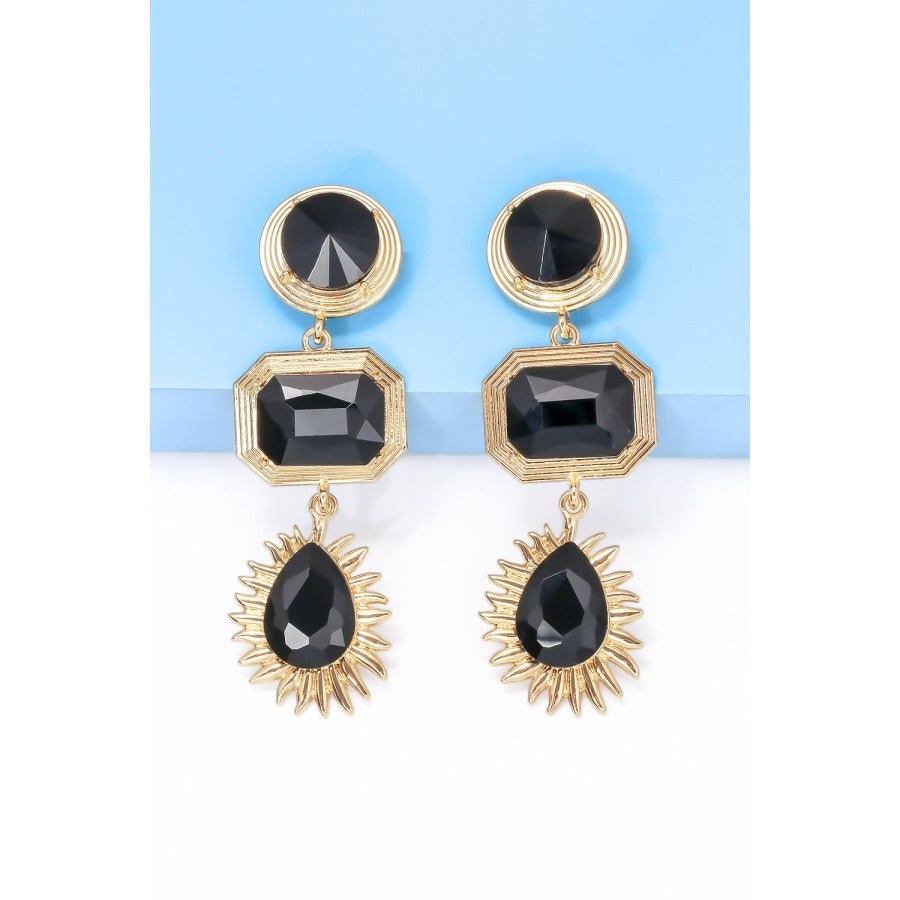 Geometrical Shape Zinc Alloy Frame Glass Dangle Earrings