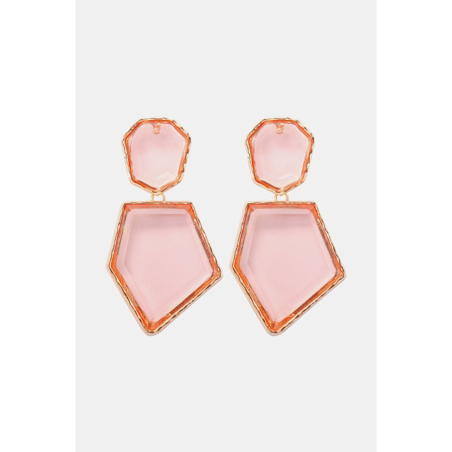 Geometrical Shape Zinc Alloy Frame Resin Dangle Earrings Blush Pink / One Size