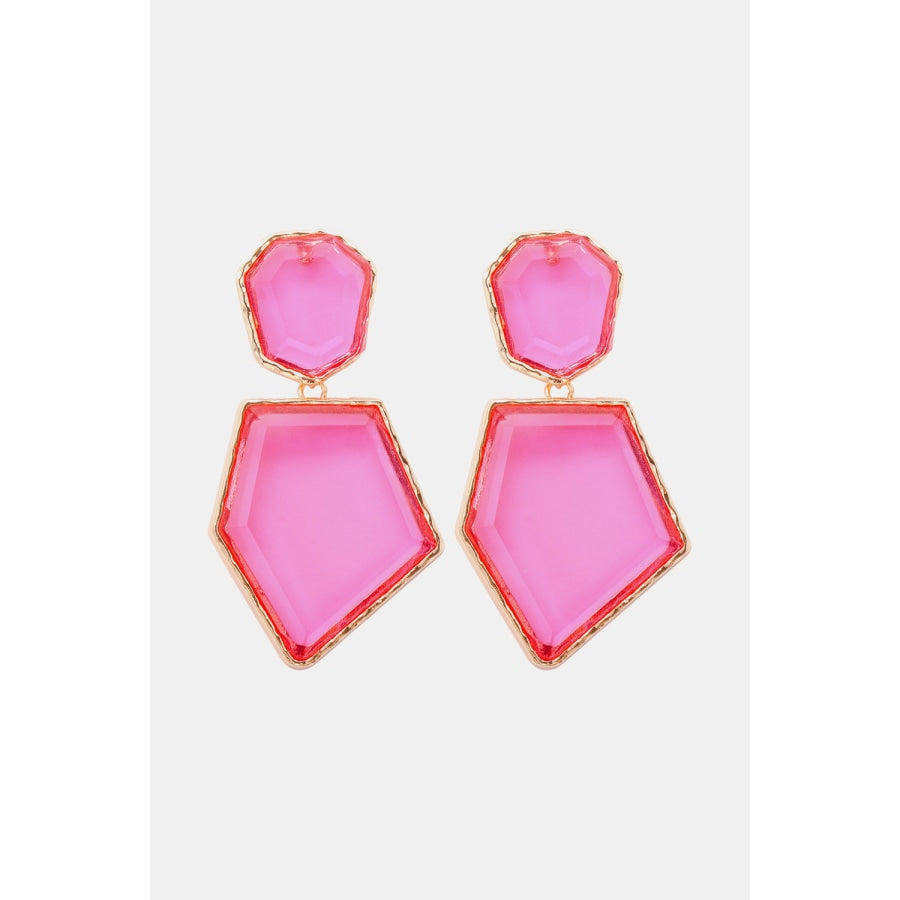 Geometrical Shape Zinc Alloy Frame Resin Dangle Earrings Fuchsia Pink / One Size