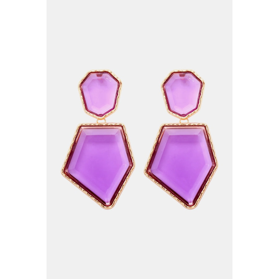 Geometrical Shape Zinc Alloy Frame Resin Dangle Earrings Heliotrope Purple / One Size