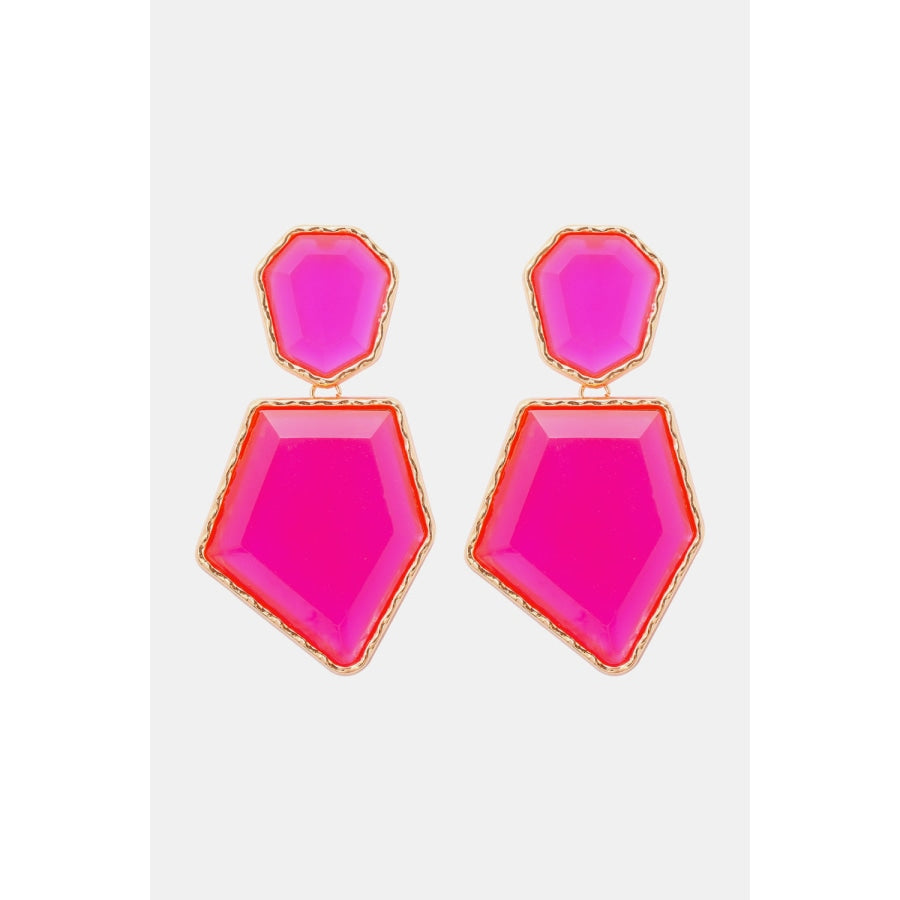 Geometrical Shape Zinc Alloy Frame Resin Dangle Earrings Hot Pink / One Size