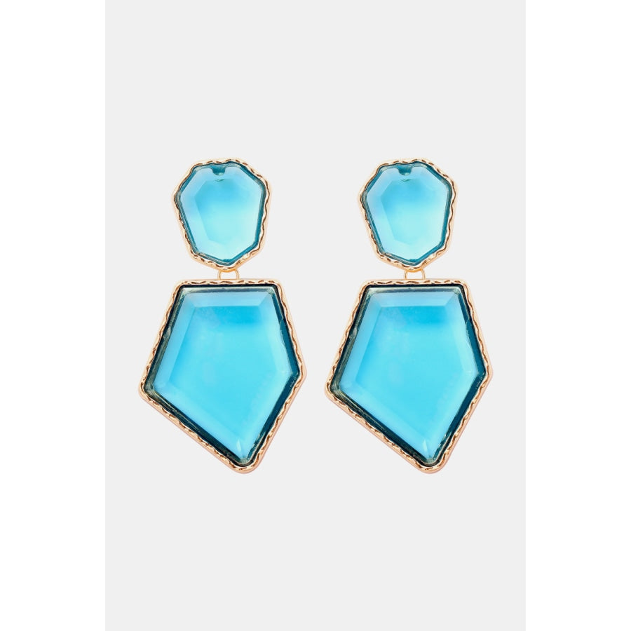 Geometrical Shape Zinc Alloy Frame Resin Dangle Earrings Pastel Blue / One Size