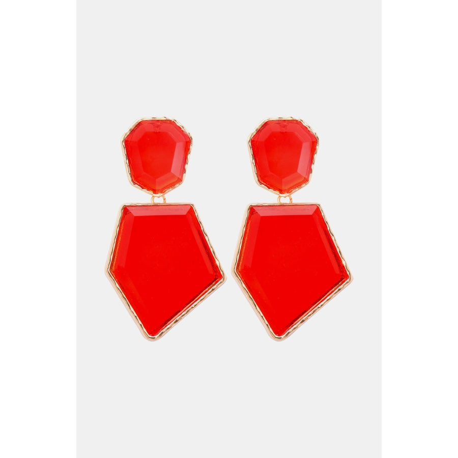 Geometrical Shape Zinc Alloy Frame Resin Dangle Earrings Red / One Size